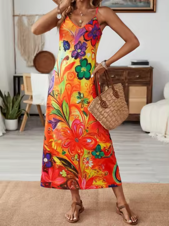 Vestido largo camisola estampado para mujer, novedad de 2025, para vacaciones y ocio - 1