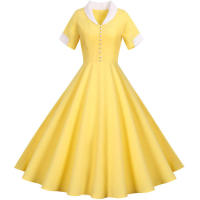 Women summer vintage a line short sleeve solid midi elegant casual party dress - details 37