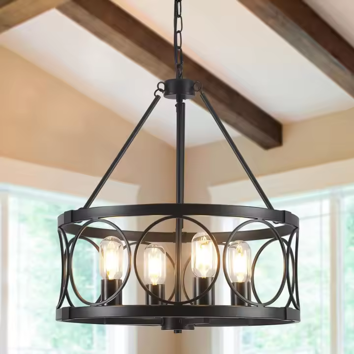 Lámpara de araña negro 8 Luces Lamparas De Techo Salon Lamparas de araña estilo vela con rueda de carro, lámparas rusticas Vintage lámpara colgante para comedor porche cocina dormitorio - 1