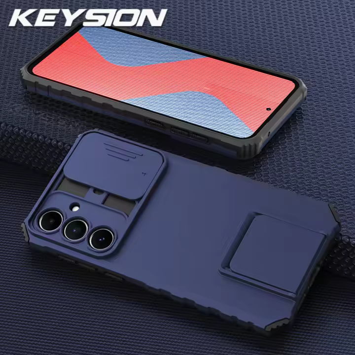 KEYSION-funda a prueba de golpes para Samsung A55, 5G, A35, A25, A15, A05, protección de lente de cámara deslizante, soporte en vivo, funda de teléfono para Galaxy A05S - 1