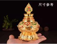 Productos étnicos tibetanos, chapados en oro y pintados con ocho flores de loto auspiciosas, tesoro de Mani, Dios de la riqueza, aleación - details 12