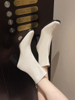 Nuevas botas de mujer invierno estilo europeo y americano cabeza cuadrada cremallera trasera botas cortas de mujer tacón grueso botas de tacón medio botas Martin de mujer 2025 - details 11