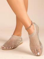 Sandalias Planas de Lujo para Mujer Punta Redonda Suelo Plano Botas Cortas de Verano con Diamantes de Agua - details 6