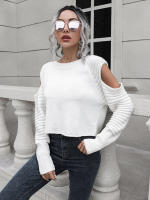 Suéter corto con hombros descubiertos para mujer, Jersey de punto de manga larga, suelto, informal, Otoño e Invierno - details 1