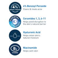 CeraVe Acne Foaming Cream Cleanser, limpiador facial con peróxido de benzoilo al 4% con ácido hialurónico, niacinamida y ceramidas, tratamiento diario suave para el acné para la cara - details 3