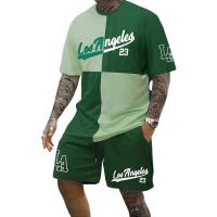 Conjunto de camiseta y pantalón corto informal con estampado de letras en contraste para hombre, ropa deportiva para exteriores, regalo para novio - details 1
