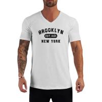 Brooklyn Est. 1631 New York Letter V Neck T-Shirts for Men Slim Fit Casual T Shirt Fashion Breathable Cotton Short Sleeve Tshirt - details 12