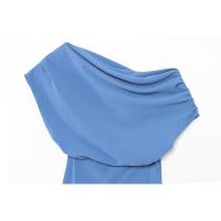 BUNO-Casual Chic vestido de mujer azul sólido asimétrico drapeado cremallera Vestidos largos nueva moda 2025 Primavera Verano vestido de vacaciones. - details 8