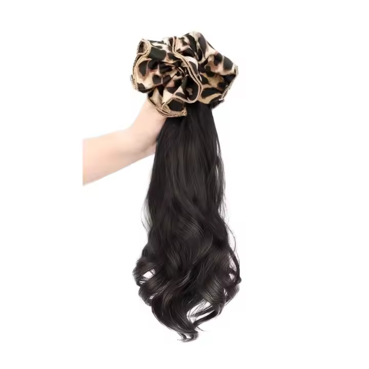 Coleteros grandes de leopardo, peluca con cola de caballo, pinza en forma de garra, largo sintético, rizado, ondulado, coleta, bandas para el cabello, Anillo para el cabello, peluca de cola de poni - 1
