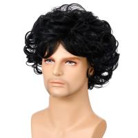 Peluca corta natural marrón de 10 pulgadas, fibra resistente al calor, cosplay retro, peluca sintética ondulada y rizada, cabello esponjoso y atractivo para hombres jóvenes - details 12