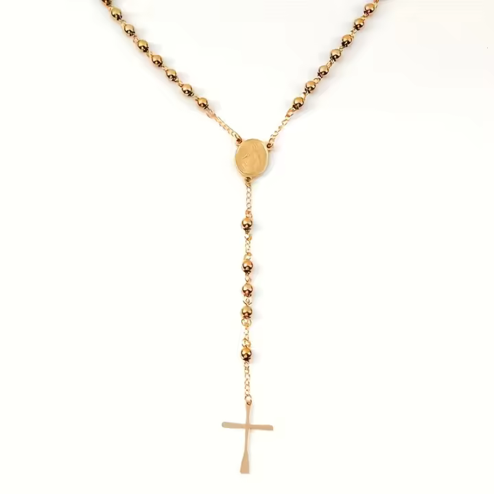 Rosario dorado grueso chapado en oro de 18 quilates para hombres Y mujeres, collar en Y, 1 pieza - 1
