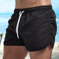 Pantalones cortos de surf de playa para hombre, cintura elástica de tiro bajo, cordón, ribete lateral irregular transpirable, traje de baño, verano - details 4
