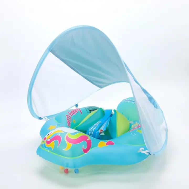 Nuevo Con Toldo Círculo Tumbado Círculo De Natación Infantil Airbag De Altura Sombra Antivuelco Bebé Círculo De Asientos Hinchables - 1