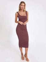 Vestido de verano informal de fiesta ajustado con cuello cuadrado sin mangas de punto para mujer - details 8
