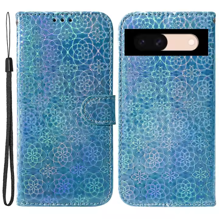 Para Google Pixel 8a Funda de cuero PU con diseño de flores rubor y ranuras para tarjetas - 1