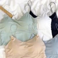Tops cortos sexis para mujer, sujetador deportivo de seda helada para verano, chaleco con tirantes finos, Top para mujer, sujetador incorporado, camisola sin mangas con hombros descubiertos - details 4