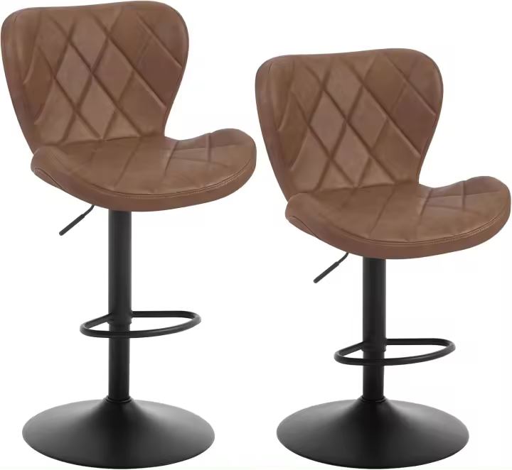 Taburetes de Bar, Juego de 2 Sillas de Bar Altura Regulable, Taburetes de Cocina Giratorios, Taburetes con Respaldo y Reposapiés, Cuero Sintético Vintage, Marrón, BH418br-2 - 1
