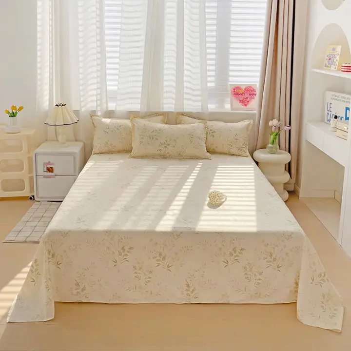 Sábana plana para cama doble, sábanas superiores con estampado liso, sábanas planas individuales/Queen/King, sábanas suaves de lino para el hogar, 1 ud. - 1