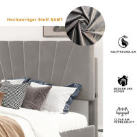 Cama de Almohada de Terciopelo Doble Tamaño 140 x 200 cm Marco de Almohada con Espalda y Cajón Grande Adecuada para Adultos y Adolescentes Gris - details 1