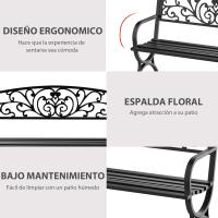 Banco de Jardín de 2 Plazas Banco de Terraza de Hierro con Diseño Clásico Patrón Floral 127x60x85cm Negro - details 4