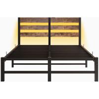 Marco de cama doble con estación de carga y luces LED, plataforma de metal resistente, marco de cama doble de 135 x 190 cm con cabecero de madera con almacenamiento, no necesita - details 49