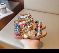 Zapatos informales bohemios para niñas, Sandalias planas con cremallera trasera, con borlas, transpirables, de verano - details 9