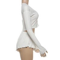 BUNO-Conjunto informal de 2 piezas de gato extraño para mujer, Tops cortos de manga larga con una botonadura y volantes, Mini traje corto sencillo y fino, tendencia de otoño - details 10