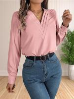Blusa elegante de oficina de negocios para mujer, camisas elegantes de manga larga con cuello en V en capas, Tops de trabajo 2024 - details 28