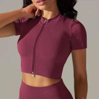 Hamidou-Camiseta deportiva con cremallera para mujer, Top elástico ajustado y transpirable, ropa deportiva para gimnasio, correr y Yoga - details 6