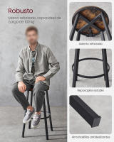 Sillas de Barra Altas con Resalto Juego de 2, Acero, Montaje Fácil, Industrial, Marrón Rústico y Negro - details 2