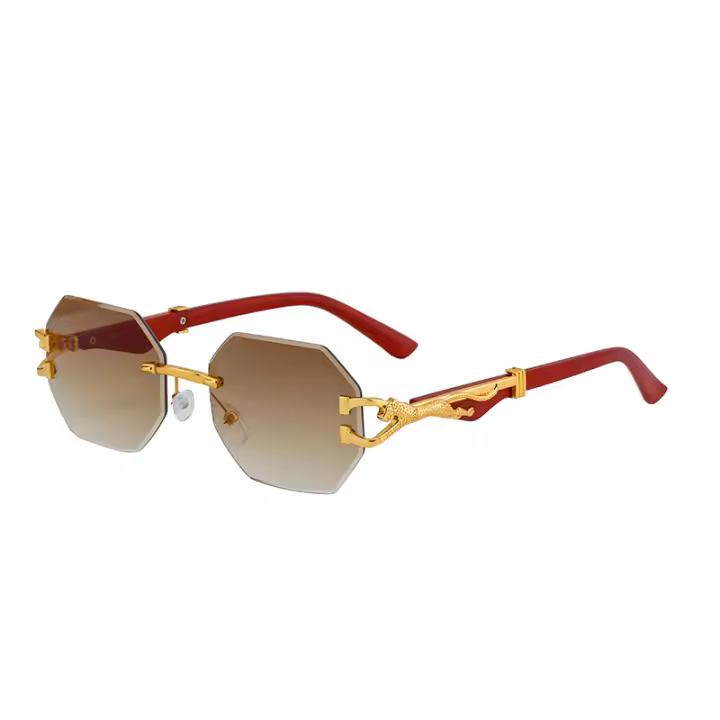 Gafas de sol sin marco para hombre, lentes de sol con imitación de madera y leopardo, con patas, gafas especiales para conducir, gafas de sol para hombre - 1