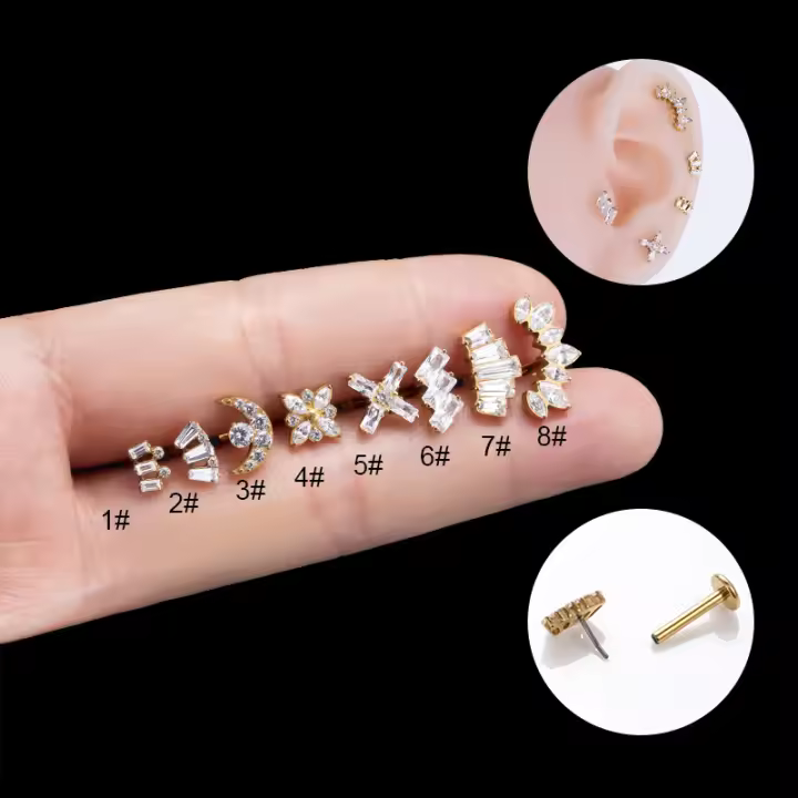 Pendiente de titanio ASTM F136, Piercing curvado con forma de luna y hélice oculta, 16G, 1 unidad - 1