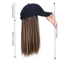 Gorra de béisbol negra sintética con peluca, postizo Natural, peluca de sombrero ajustable, pelo largo y liso de Bob esponjoso de una pieza - details 0