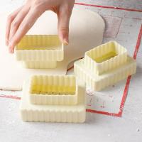 Moldes redondos rectangulares para galletas, utensilios de plástico para hornear, herramientas de estilo para hornear, Material de grado alimenticio multifunción, 3 piezas por juego - details 0