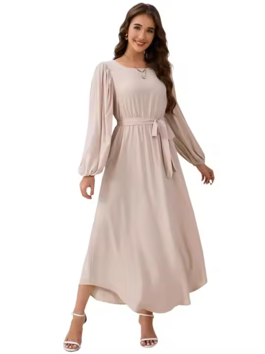 Vestido casual de manga larga para mujer, prenda elegante de color bastante sólido, para 2025 - 1