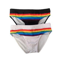 Jessborn calzoncillos de baño para hombre, bañador sexy a la moda con rayas de arcoíris, pantalones cortos de natación de cintura baja, traje de baño de entrenamiento de playa de primavera caliente - details 10