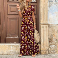 Vestido de playa con cinturón y diseño dividido para mujer, vestido de flores multicolor para vacaciones, fiesta nocturna - details 4