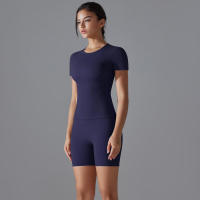 Chándal de cuello redondo para mujer, camiseta de ciclismo de secado rápido, ropa de entrenamiento transpirable, pantalones cortos deportivos para correr y gimnasio - details 38