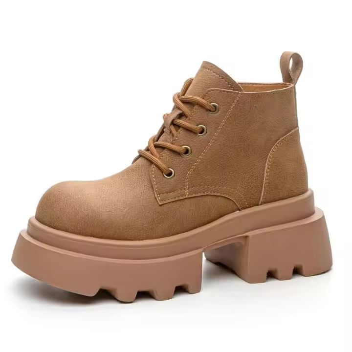 Zapatos de mujer de suela gruesa informales con logo Dropshipping, botines de cuero con aumento de altura - 1