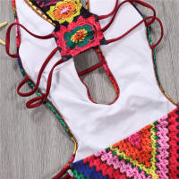 Traje de Baño de Tela Adhesiva de Una Pieza Floral Monokini sin Espalda de Corte Alto - details 4