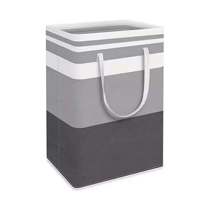 Cesta de algodón y lino para ropa sucia, bolsa de almacenamiento plegable de gran capacidad, color gris, simplificada, 1 unidad - 1