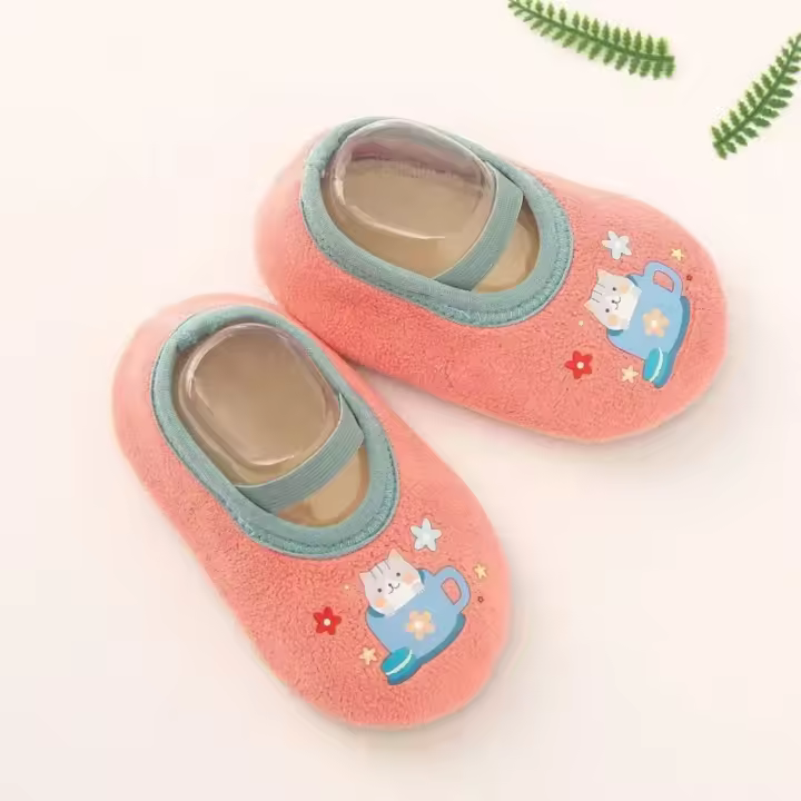 Calcetines antideslizantes para bebé recién nacido, zapatos de suelo de cuna cálidos con suela de goma para niños, niño pequeño, pie para niña, zapatillas para niños lindos - 1
