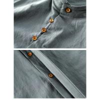 Camisa Casual de Algodón y Lino Estilo Japonés para Hombre Top Clásico Transpirable con Manga Larga y Cuello Alto Color Sólido Harajuku - details 10