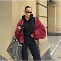Chaqueta Bomber de Cuero para Mujer Arayas Casuales con Cremallera Chaquetas de Manga Larga Sueltas con Borla Moda 2024 - details 3