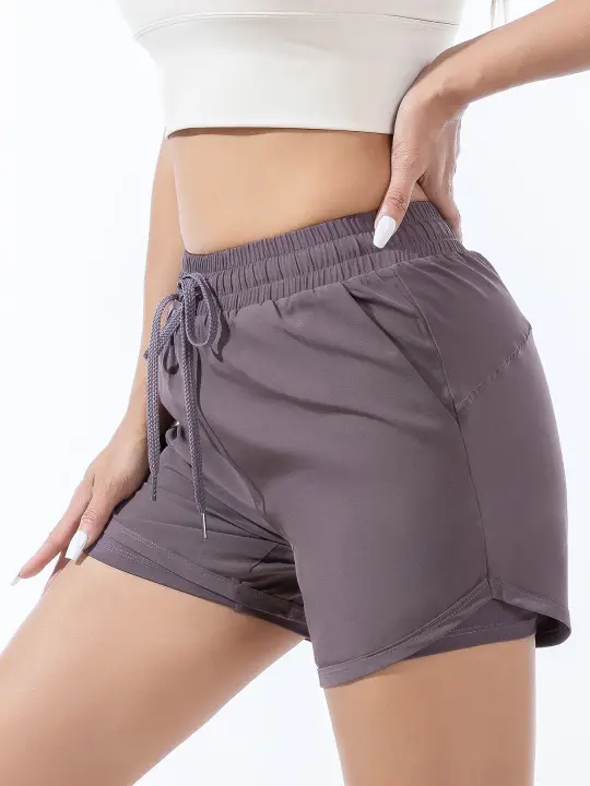 Pantalones cortos deportivos de secado rápido de doble capa para mujer, corte holgado antiiluminación, para ocio al aire libre, correr, entrenamiento físico, deporte St - 1