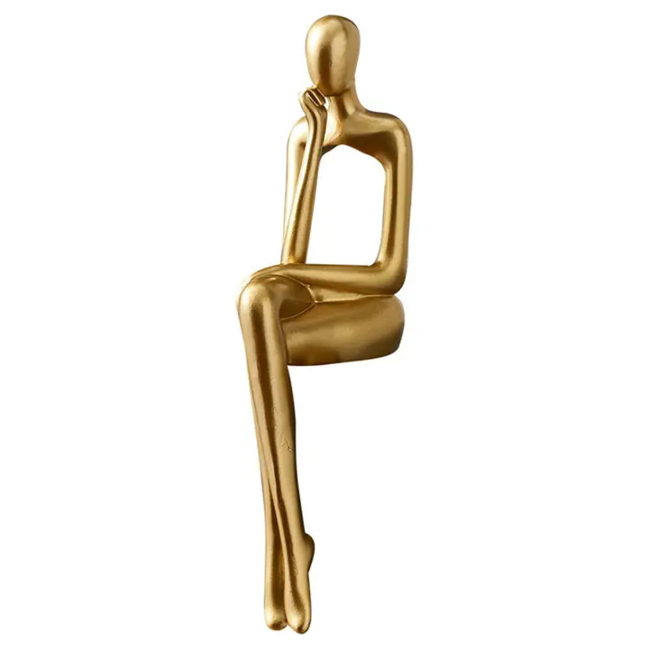 Estatua de Thinker, escultura de figura abstracta, adornos pequeños, estatua de resina, estatua abstracta de oro para el hogar, decoración de oficina C - 1