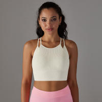Hamidou-Sujetador de gimnasio Sexy para mujer, Top de hilo, informal, a rayas, sin costuras, de punto, a la moda - details 2