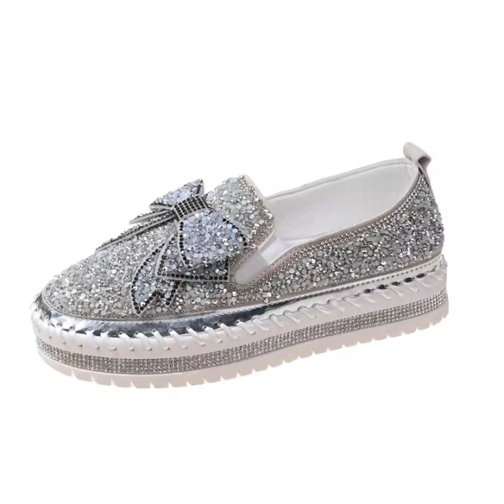 Zapatillas para Mujer de Tamaño Grande Primavera 2025 Suela Gruesa con Cordón de Diamantes de Imitación Estilo Coreano Casual para Estudiantes - 1
