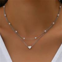 Gargantilla de perlas sencilla para mujer, cadena de doble capa a la moda, colgante de corazón de amor pequeño, collar, regalo de joyería al por mayor - details 1