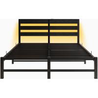 Marco de cama doble con estación de carga y luces LED, plataforma de metal resistente, marco de cama doble de 135 x 190 cm con cabecero de madera con almacenamiento, no necesita - details 41